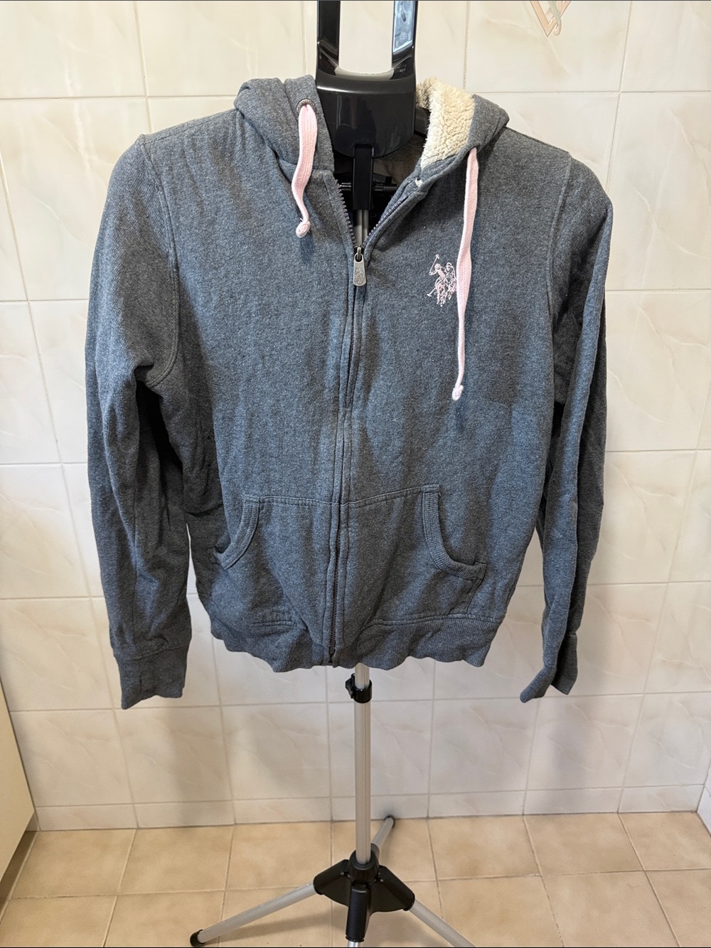 Teens/ Women's Gray Bomber Hoodie with Pink Accents